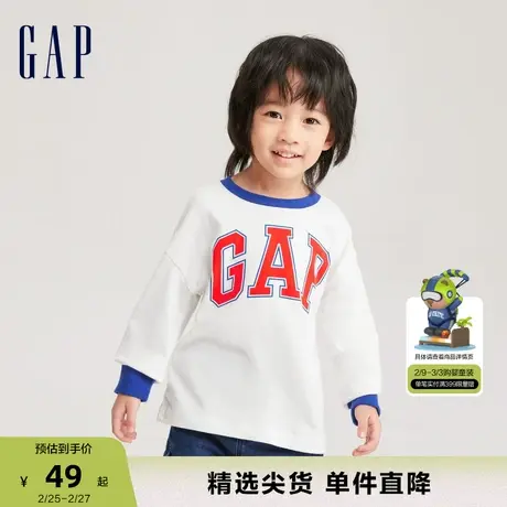 Gap男幼童春秋LOGO纯棉舒适长袖T恤儿童装洋气微弹运动上衣753648商品大图