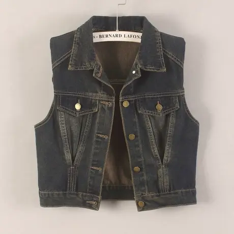 牛仔马甲背心女短款怀旧收腰春秋新款无袖外套百搭时尚小外搭垫肩图片