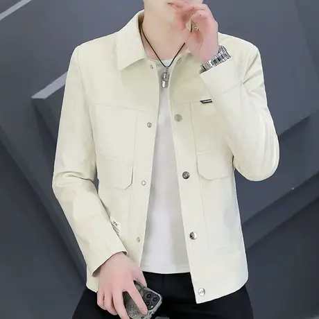 春秋装潮牌新款外套男士高端撞色格子翻领休闲时尚男装痞帅气夹克商品大图