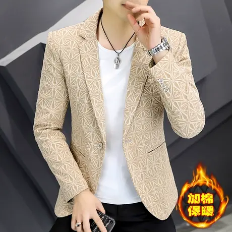 加绒加厚西服男士潮牌痞帅气高级感质感外套秋冬季韩版休闲小西装商品大图