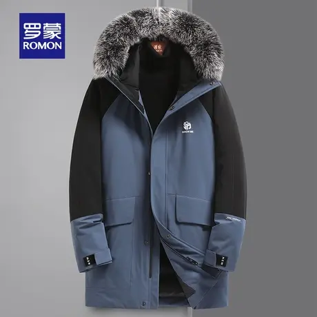 【直播专属】罗蒙男士连帽羽绒服2023秋冬新款狐狸毛领中长款外套图片