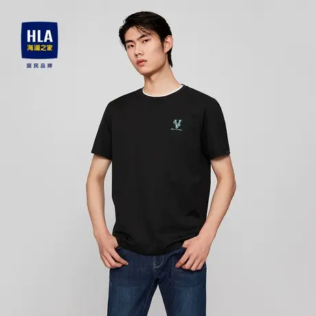 HLA/海澜之家冰爽棉凉感T恤圆领烫钻字母绣花微弹圆领休闲短袖男商品大图