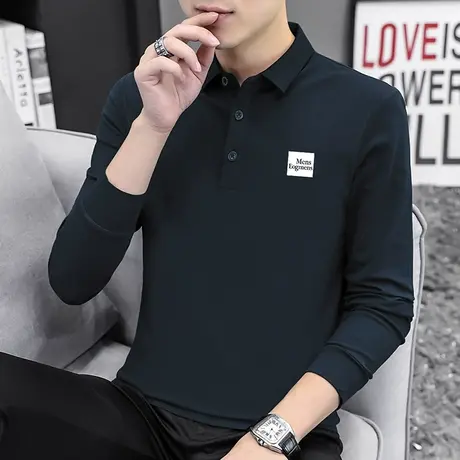 珠地棉polo衫男长袖翻领t恤保罗2023新款商务带领打底衫有领秋衣商品大图