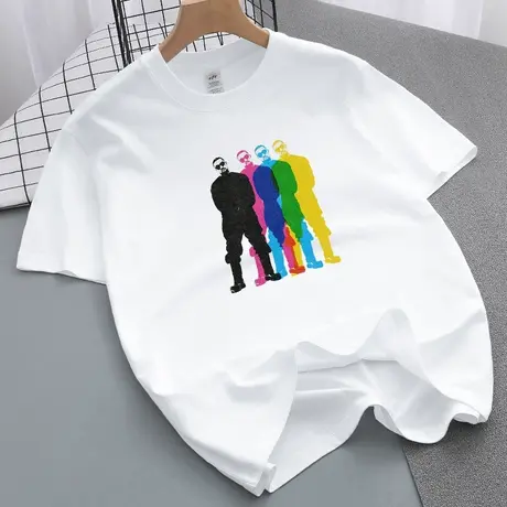 重磅纯棉白色t恤男短袖美式潮流夏季宽松全棉半袖体恤圆领上衣服商品大图