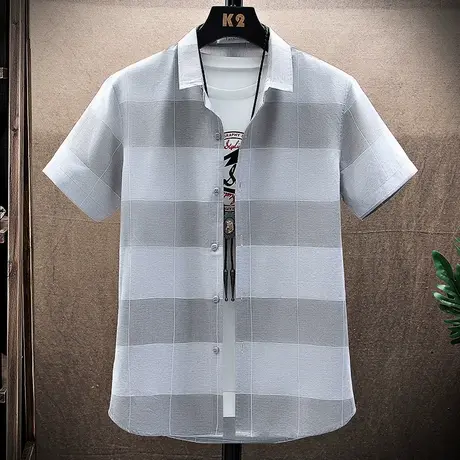 2023短袖衬衫男韩版潮流半袖衬衣男士休闲帅气上衣服潮牌宽松外套商品大图