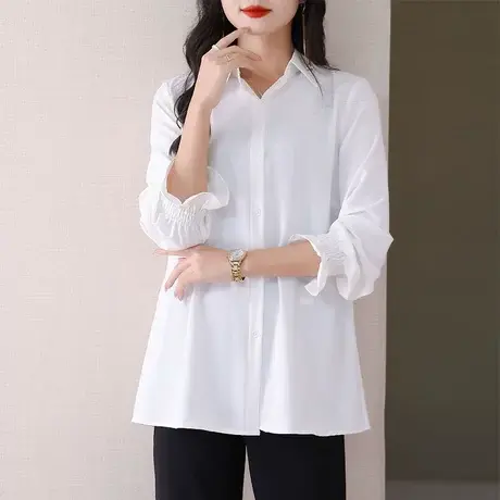 伊自尚微胖mm遮肚藏肉衬衫巨显瘦遮肉大码女装时髦减龄上衣图片