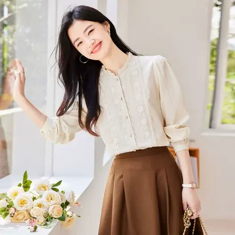 时尚甜美气质长袖衬衫2022年秋季新款淑女温柔显瘦百搭通勤上衣图片