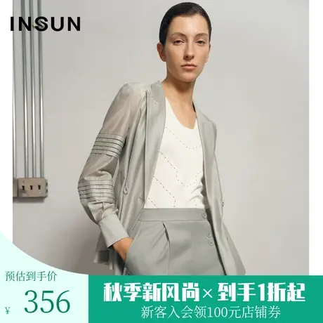 恩裳夏季商务双袖条纹图案微透视垂坠凉感西装外套女薄款图片