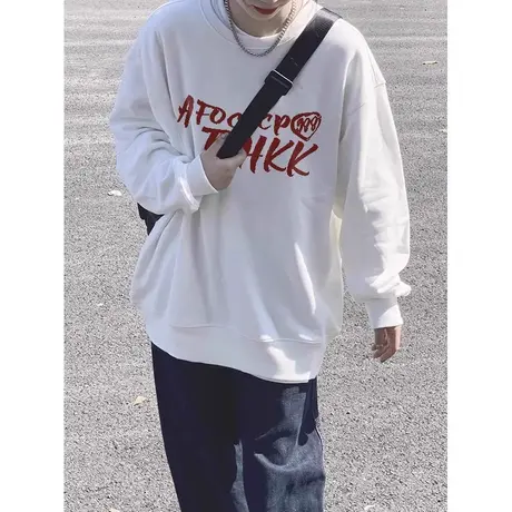 白色圆领卫衣女秋冬款2023新款爆款时尚洋气oversize宽松秋冬上衣图片