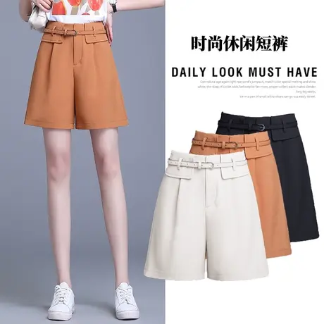 休闲西装五分直筒裤女秋季薄款2023高腰垂感显瘦百搭a字阔腿短裤商品大图