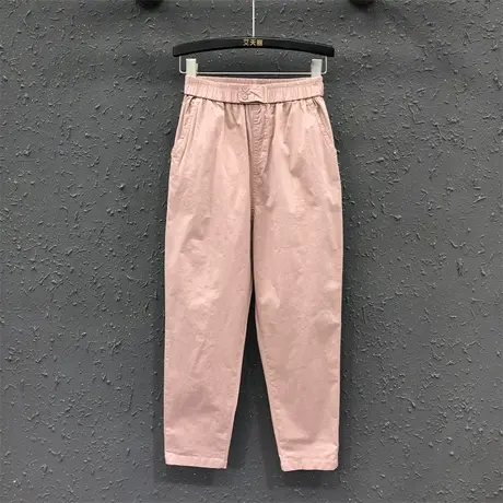 减龄粉色休闲百搭松紧腰宽松裤子2023夏季薄款高腰显瘦女士哈伦裤图片