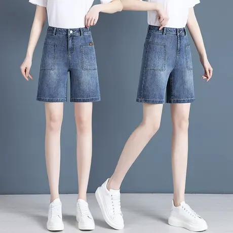蓝色牛仔短裤女夏季2023高腰显瘦直筒工装裤小个子韩版薄款五分裤图片