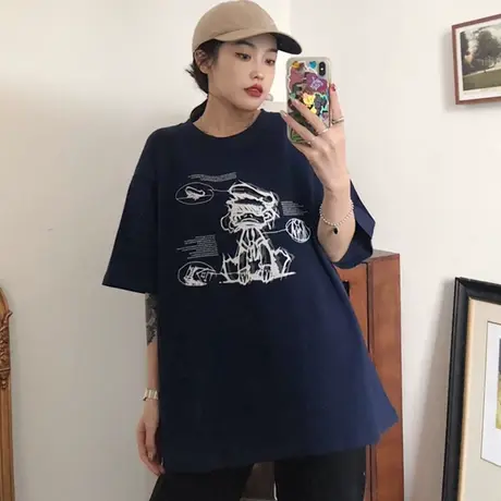 港风短袖t恤女装2021新款夏季宽松韩版半袖设计感小众上衣服ins潮商品大图