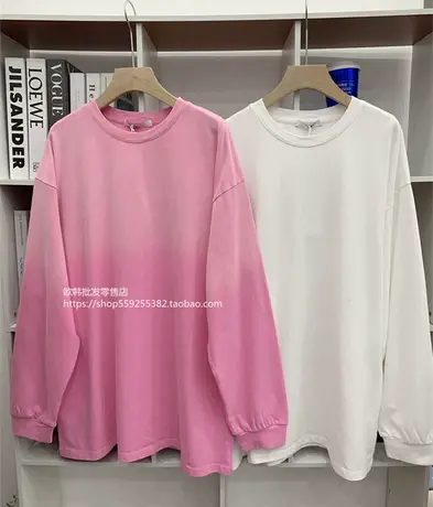 欧货2023春季长袖T恤新款女装韩系甜酷风渐变韩版中长款百搭上衣图片