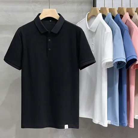 有领短袖t恤男士夏季男装polo衫纯色潮牌保罗衫冰丝商务休闲百搭商品大图