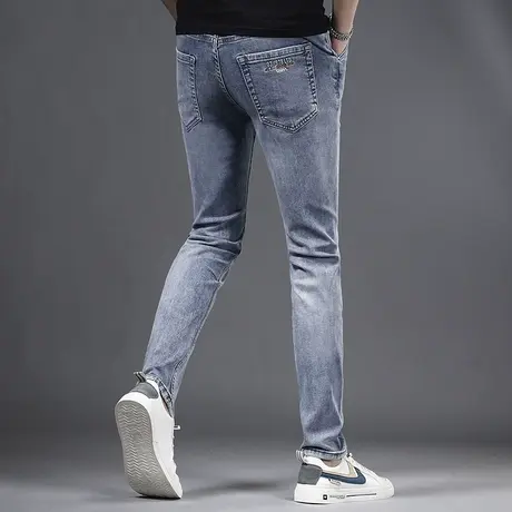 2023新款男士牛仔裤夏季薄款蓝色修身小直筒高端洗水休闲男装裤子商品大图