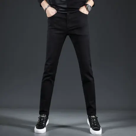 纯黑色牛仔裤男秋季2023新款韩版修身小脚裤弹力休闲百搭男士裤子商品大图