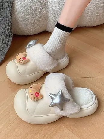 网红爆款毛毛鞋女款外穿2023秋季新款卡通可爱保暖厚底包头棉拖鞋图片