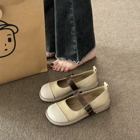 玛丽珍鞋女夏季2023年新款时尚法式防滑单鞋浅口爆款平底拼色女鞋商品大图