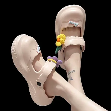 可爱花朵洞洞鞋女夏季外穿2023新款防滑厚底网红沙滩包头凉拖鞋女商品大图