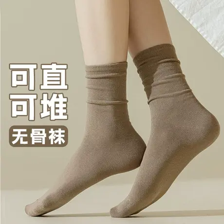 堆堆袜子女中长筒春秋卷边咖啡色ins潮棉袜少女学生配皮鞋学院风商品大图