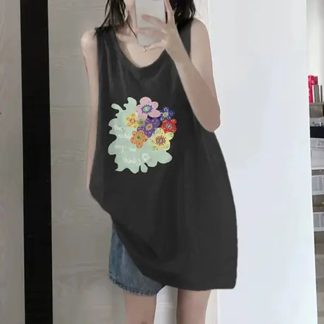美式纯棉吊带运动坎肩背心无袖t恤女夏季外穿篮球服宽松挂脖上衣图片