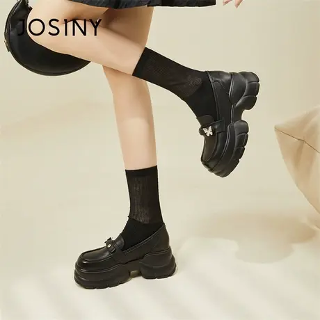 Josiny/卓诗尼小皮鞋女款2024新款春季高跟乐福鞋高级感英伦单鞋商品大图