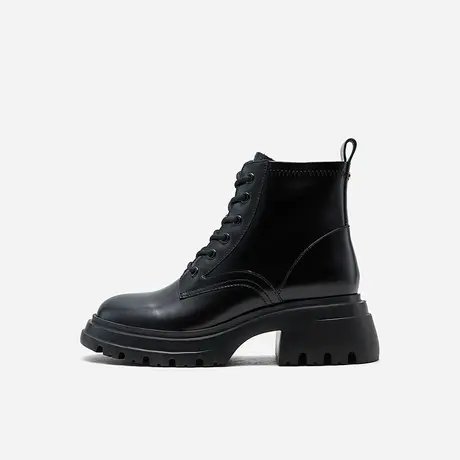 Nine West/玖熙2023年冬季新款马丁靴女中跟短靴圆头牛皮厚底女靴图片