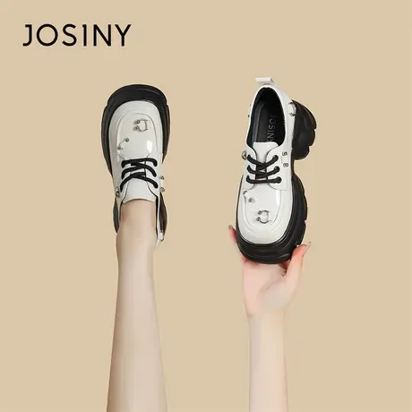 Josiny/卓诗尼厚底单鞋女2024新款春季系带英伦风增高乐福鞋商品大图
