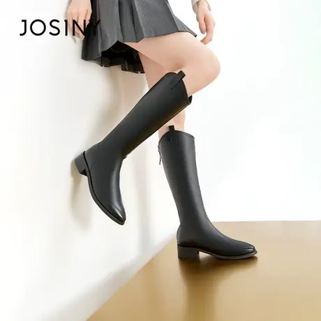 卓诗尼不过膝长靴女2023年秋冬韩系小个子显瘦高筒靴V口骑士靴潮商品大图