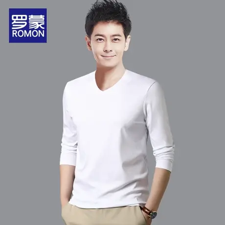 罗蒙2023新款春季时尚修身T恤男士纯棉打底衫纯色百搭圆领POLO衫图片