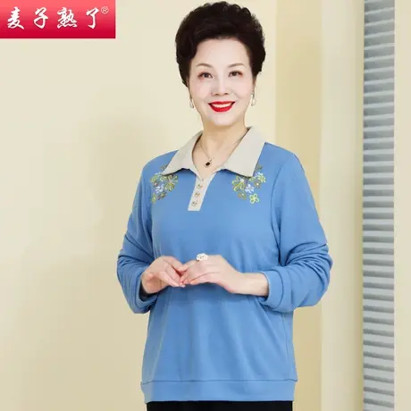 妈妈春装新款长袖T恤针织衫夏薄上衣服阔太太洋气中老年人女装秋商品大图