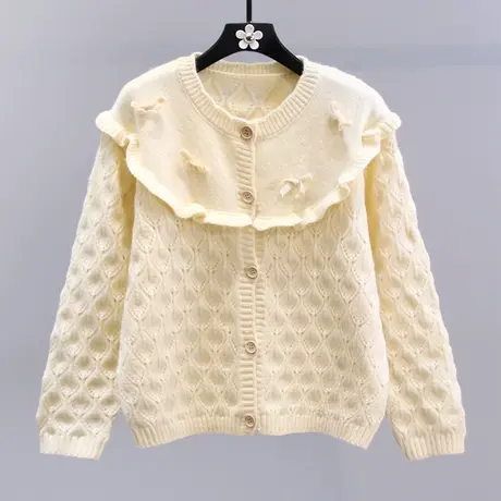 日系蝴蝶结毛衣外套女秋冬2023新款宽松慵懒风设计感减龄针织开衫图片