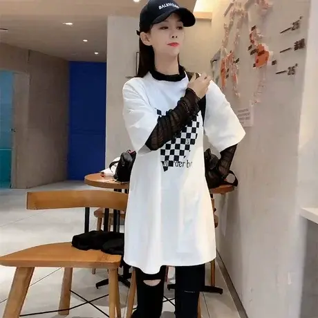 爱心字母磨毛短袖T恤女欧洲站2023秋装宽松大版圆领打底衫ins上衣商品大图