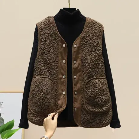 短款皮毛一体加厚宽松无袖马甲外套女休闲羊羔毛麂皮绒背心上衣潮商品大图