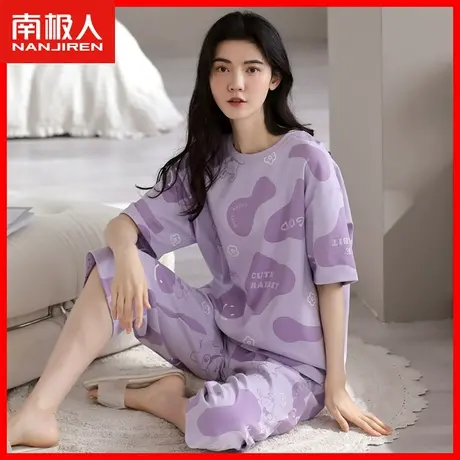 2023年新款纯棉睡衣女秋天薄款短袖七分裤可外穿家居服套装秋季NM图片