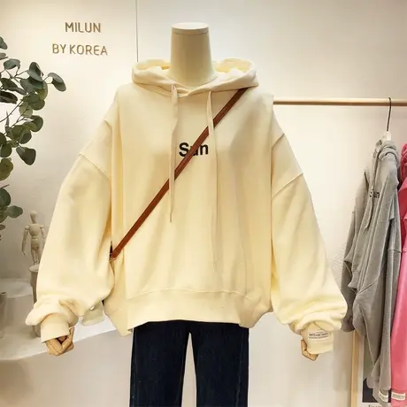 2021早春新款针织卫衣韩国东大门简约风小众设计感上衣连帽宽松图片