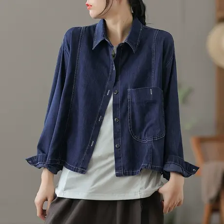 dza 复古宽松翻领牛仔外套女士短款休闲上衣秋季新款显瘦外搭夹克图片