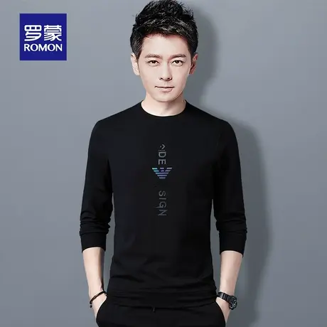 罗蒙男士休闲卫衣2023春秋季新款中年时尚简约上衣圆领长袖t恤男图片