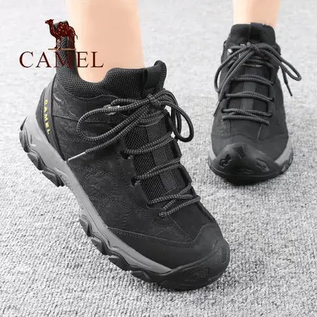 Camel/骆驼男鞋冬季新款真牛皮加绒保暖高帮鞋棉户外休闲爸爸靴子图片