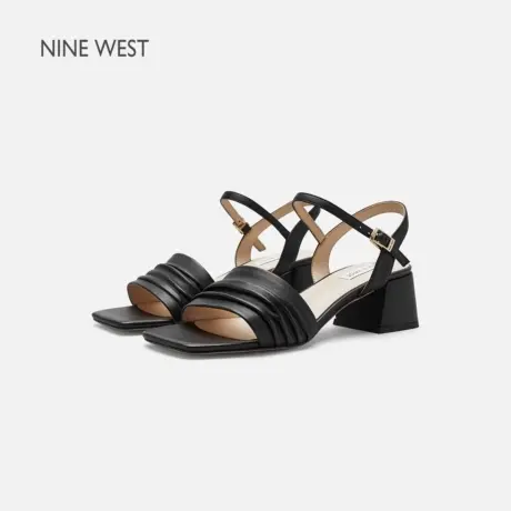 【商场同款】Nine West/玖熙高跟凉鞋女夏季一字带粗跟露趾凉拖鞋图片