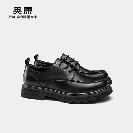 奥康男士休闲皮鞋秋冬新款商务真皮上班厚底增高通勤系带单鞋图片