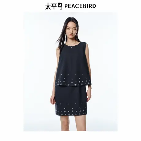 【呼呼严选专享】张风野联名太平鸟刺绣假两件连衣裙夏无袖背心图片
