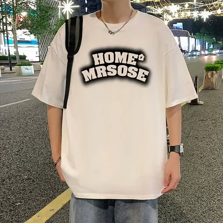 美式重磅字母印花纯棉T恤男夏季宽松潮牌2025新款男生短袖上衣服商品大图