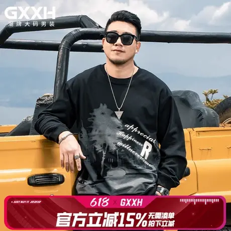 GxxH大码男装美式设计感2024秋季新款圆领百搭卫衣男宽松休闲上衣图片