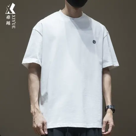 希越男士短袖T恤夏季美式潮牌宽松大码男士重磅纯棉体恤加肥加大商品大图