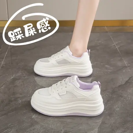 网鞋女透气网面小白鞋2025新款春夏厚底板鞋34码增高休闲运动鞋子商品大图