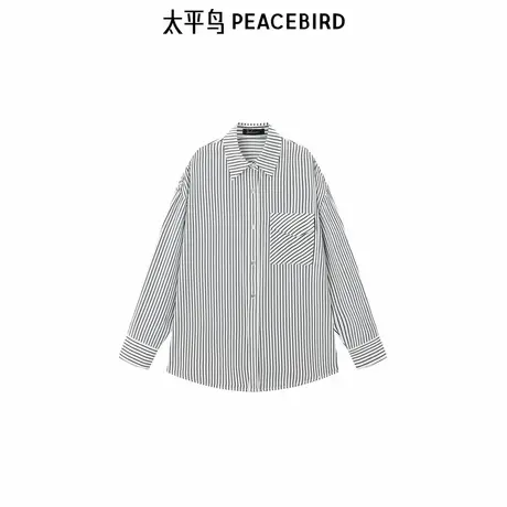 太平鸟大师系列高端通勤新款条纹廓形长袖衬衫衬衣上衣A1CAF130B图片