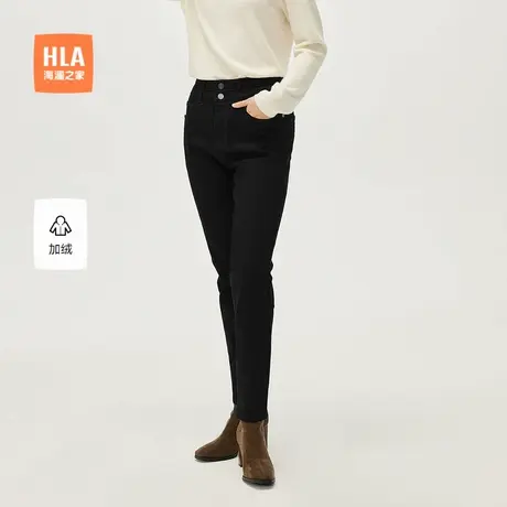 HLA/海澜之家五袋款牛仔裤24秋冬新修身小脚加绒加厚保暖裤子女装商品大图