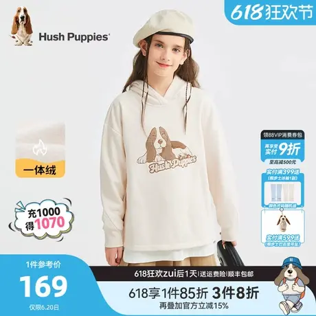 暇步士童装女童卫衣秋冬装新款大童学院风一体绒上衣儿童可爱帽衫商品大图